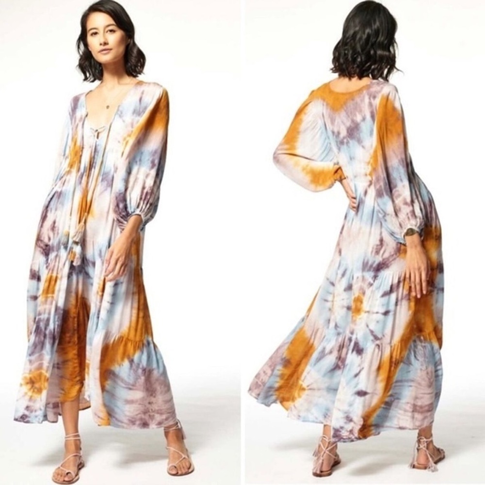 YFB x Revolve Dawn Maxi Prairie Dress Gold Purple Blue Venus Size Large